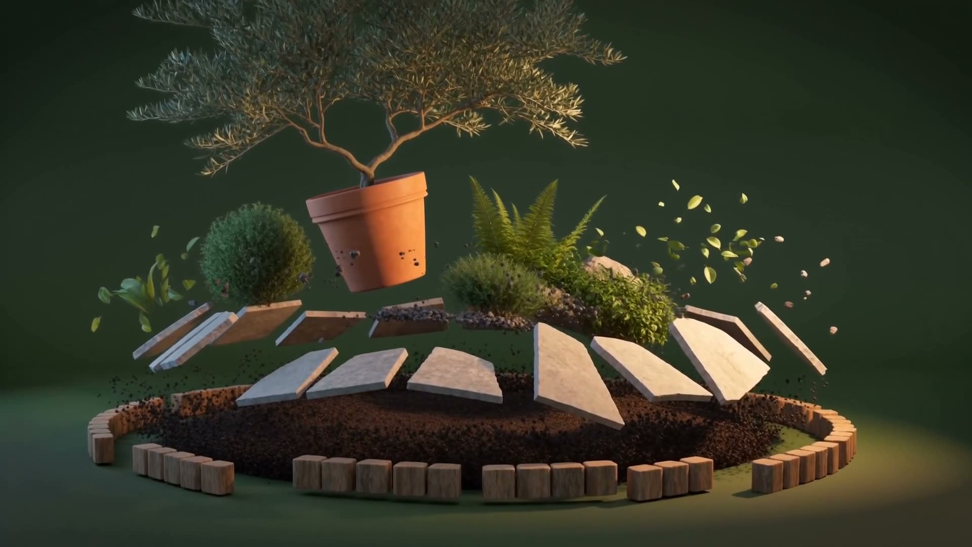 Preview of Option A — a cinematic dusk garden hero with 'Gardens, built properly.'